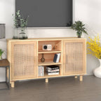 Aparador madera maciza pino blanco ratán natural 105x30x60 cm