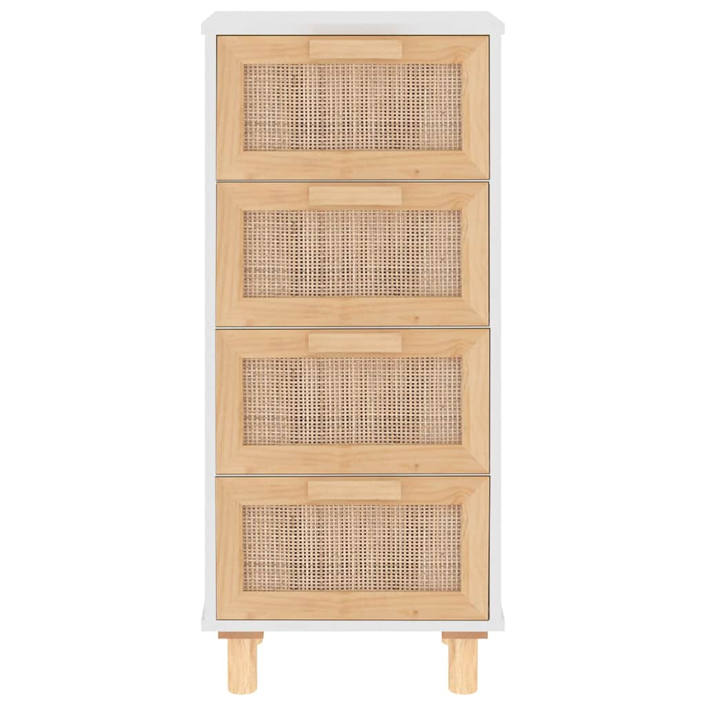 Aparador blanco madera pino maciza y ratán natural 40x30x90 cm