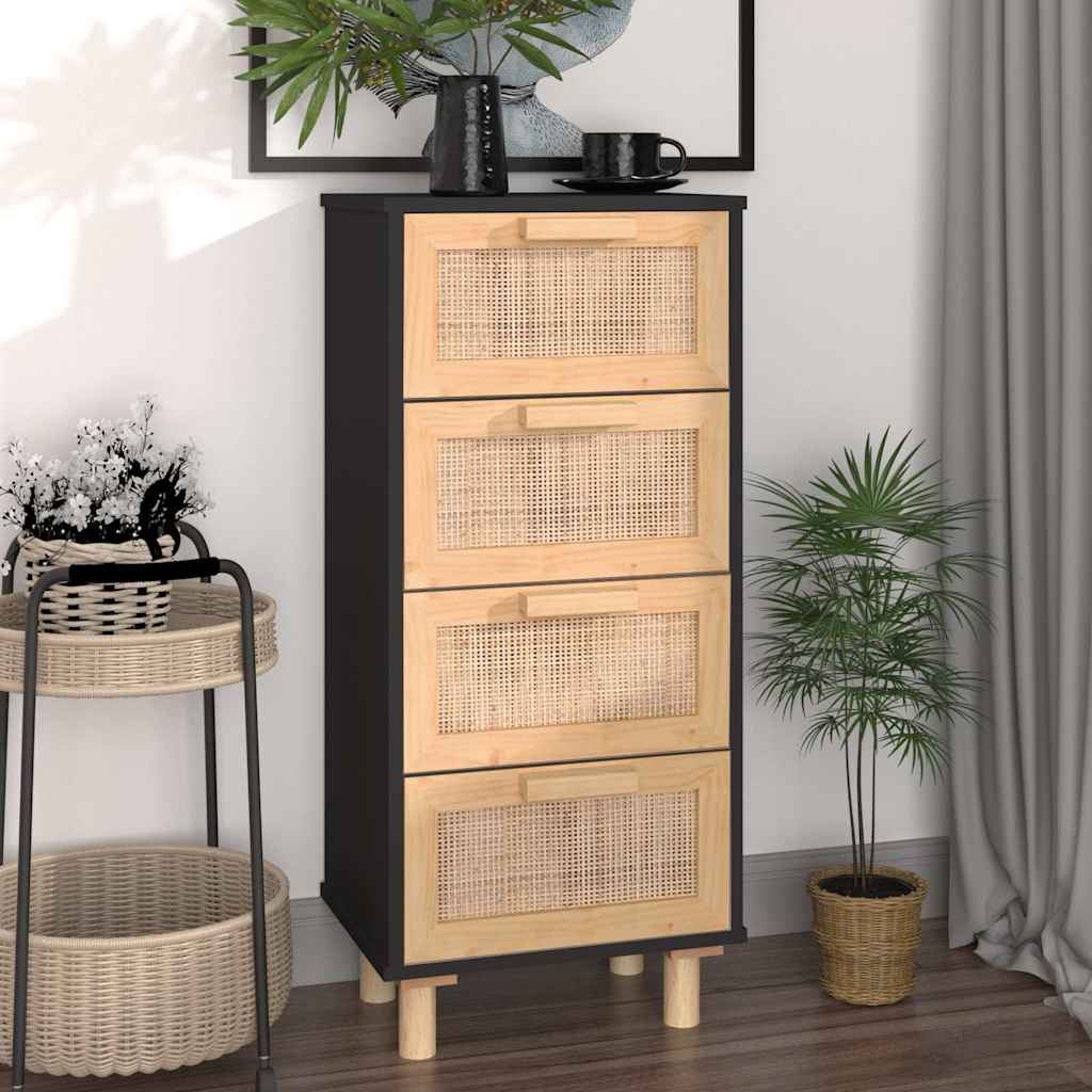 Aparador madera maciza pino blanco ratán natural 105x30x60 cm