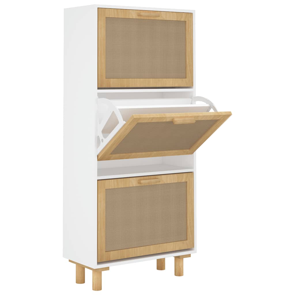 Zapatero madera contrachapada blanco ratán natural 52x25x115 cm