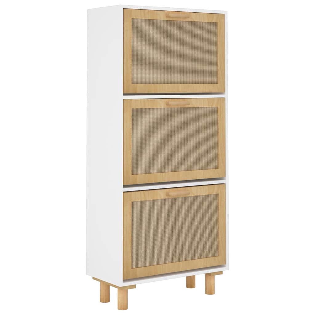 Zapatero madera contrachapada blanco ratán natural 52x25x115 cm