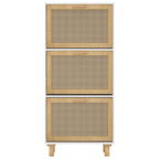 Zapatero madera contrachapada blanco ratán natural 52x25x115 cm