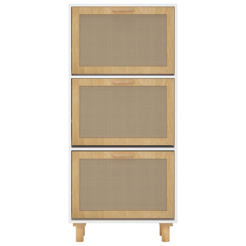 Zapatero madera contrachapada blanco ratán natural 52x25x115 cm