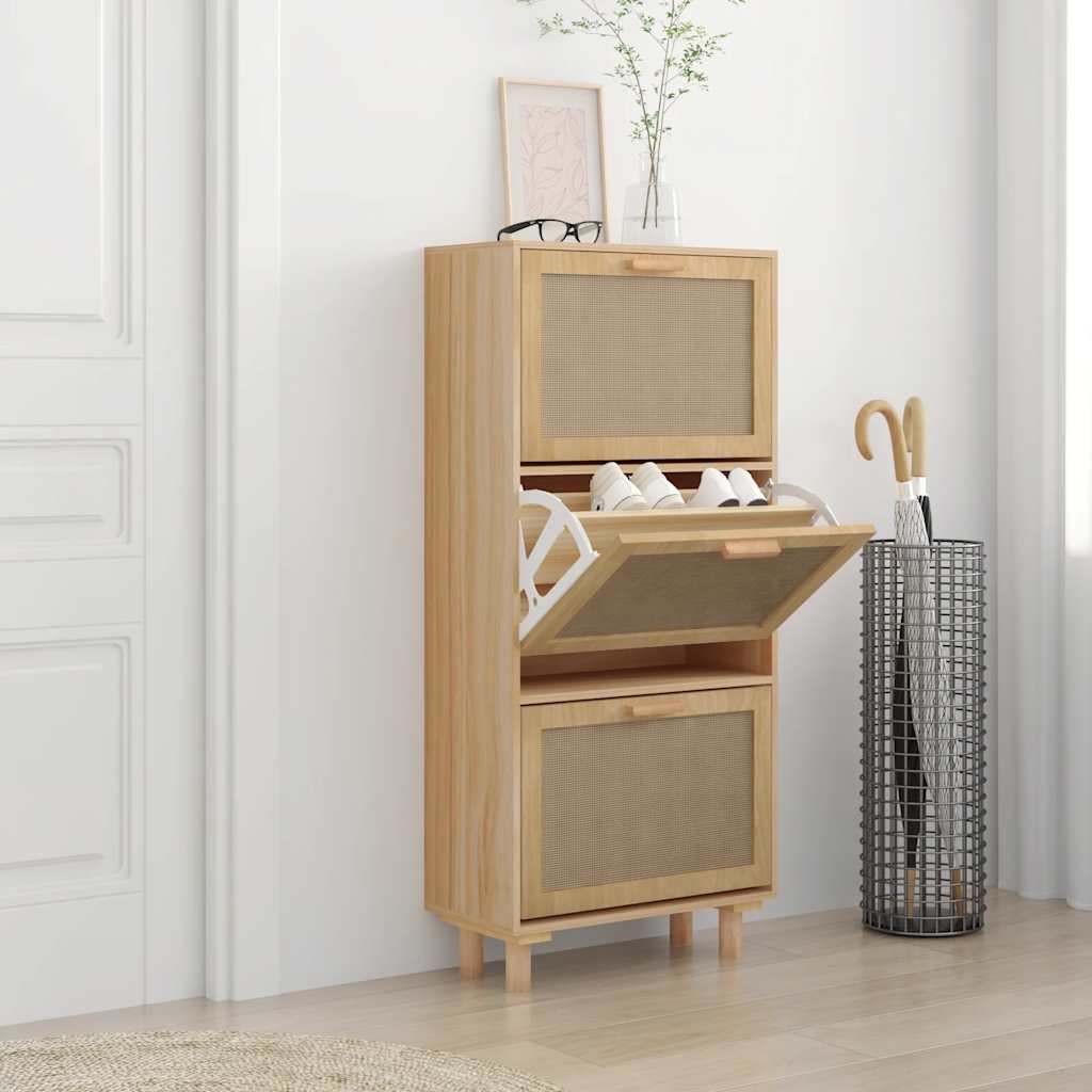 Sapateira contraplacado branco e rotim natural 52x25x115 cm
