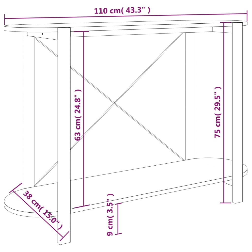 Mesa consola de madera contrachapada 110x38x75 cm