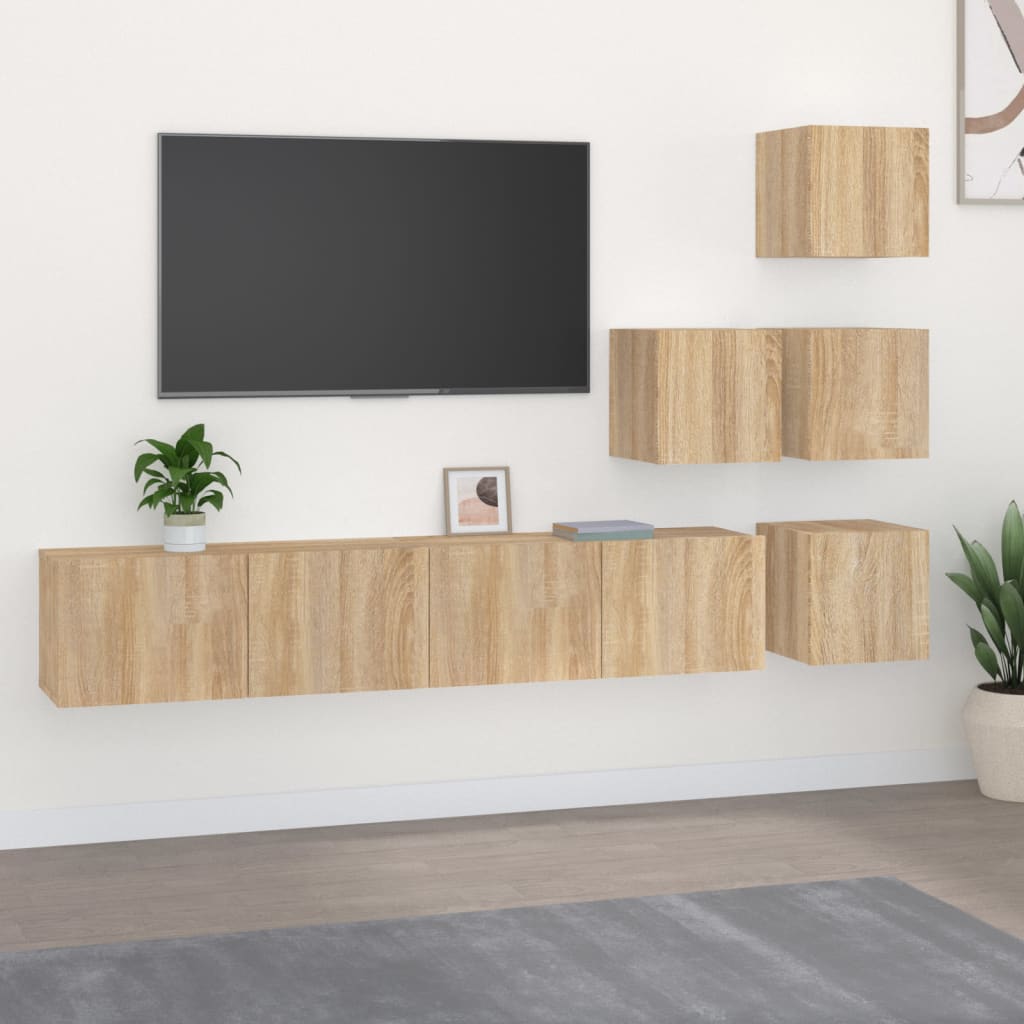Juego de muebles de pared para TV contrachapado gris Sonoma