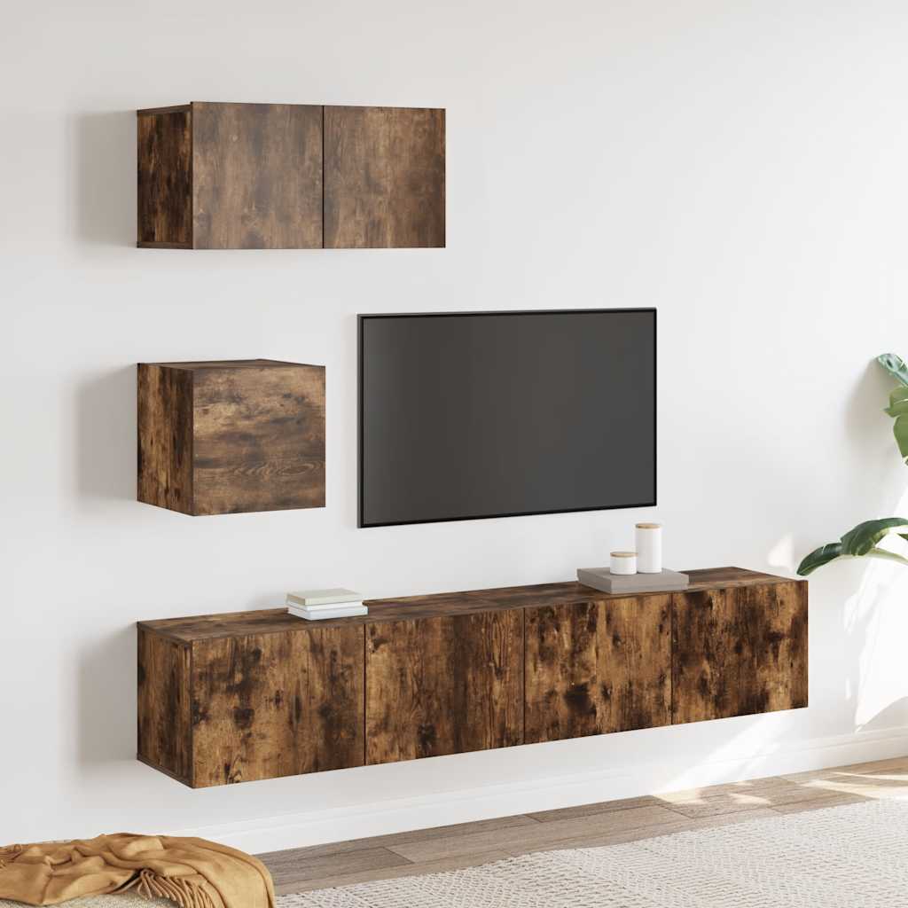 Set de muebles de TV 4 pzas madera contrachapada gris hormigón