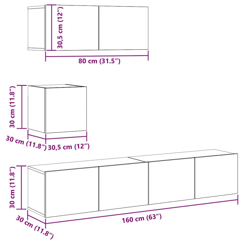 Set de muebles de TV 4 pzas madera contrachapada gris hormigón