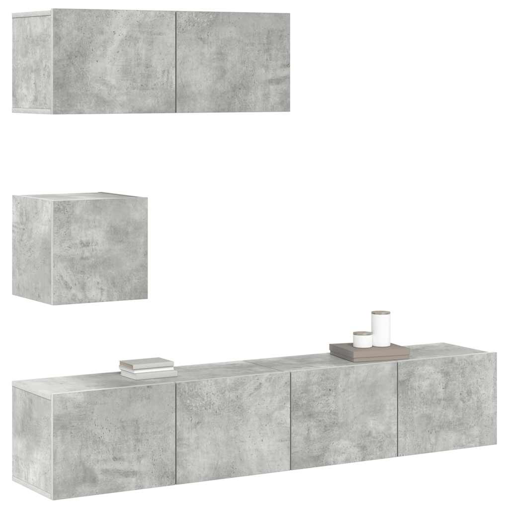Set de muebles de TV 4 pzas madera contrachapada gris hormigón