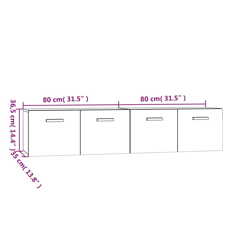 Armario de pared 2 uds madera contrachapada blanco 80x35x36,5cm