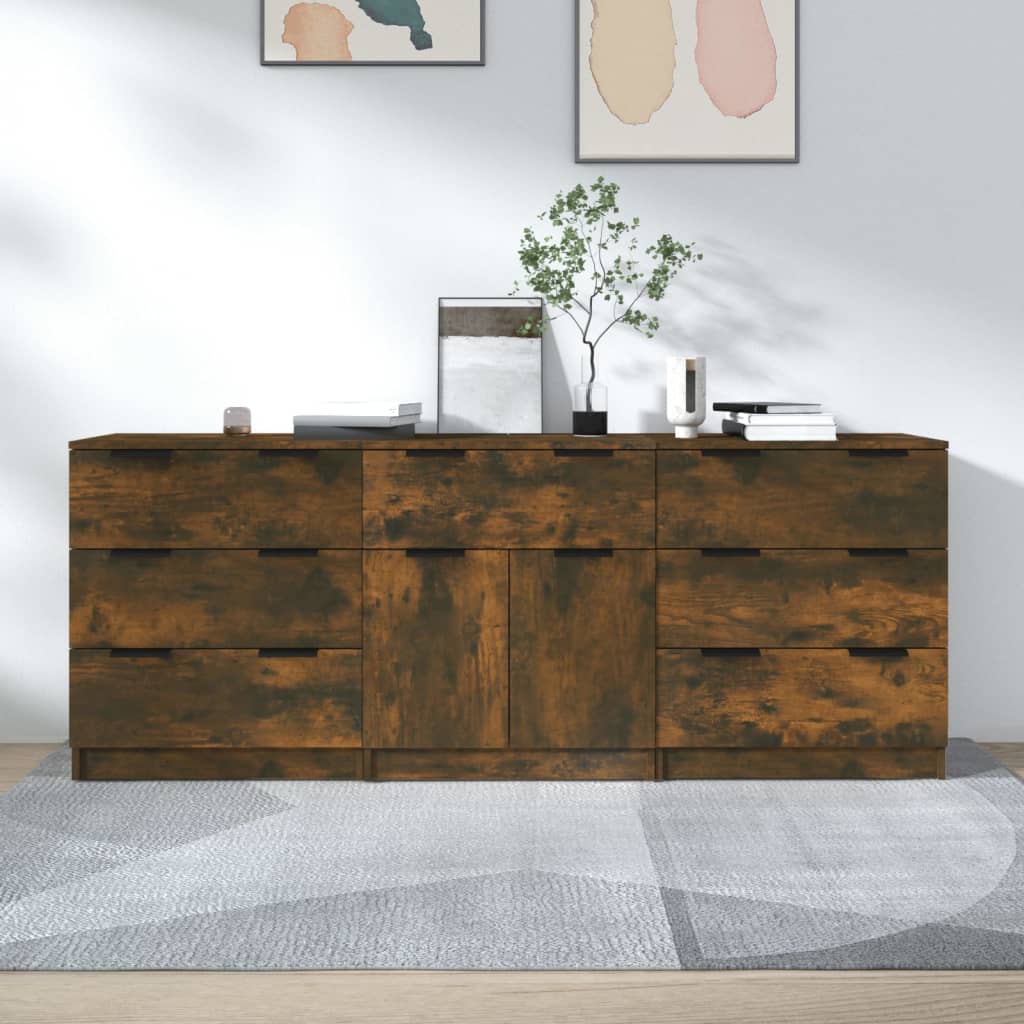 Aparador 2 uds madera contrachapada gris hormigón 30x30x70 cm