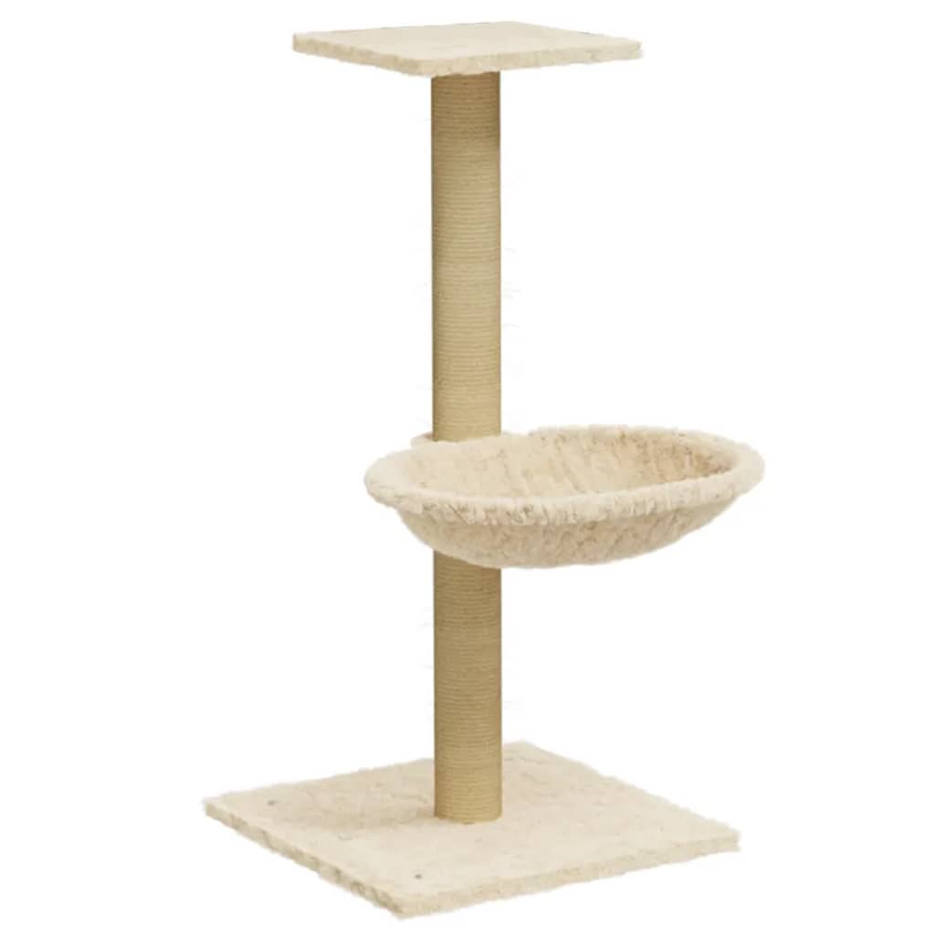 Rascador para gatos con poste de sisal crema 74 cm