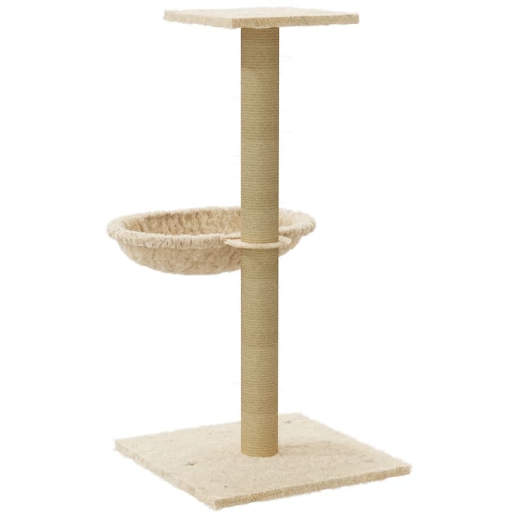 Rascador para gatos con poste de sisal crema 74 cm