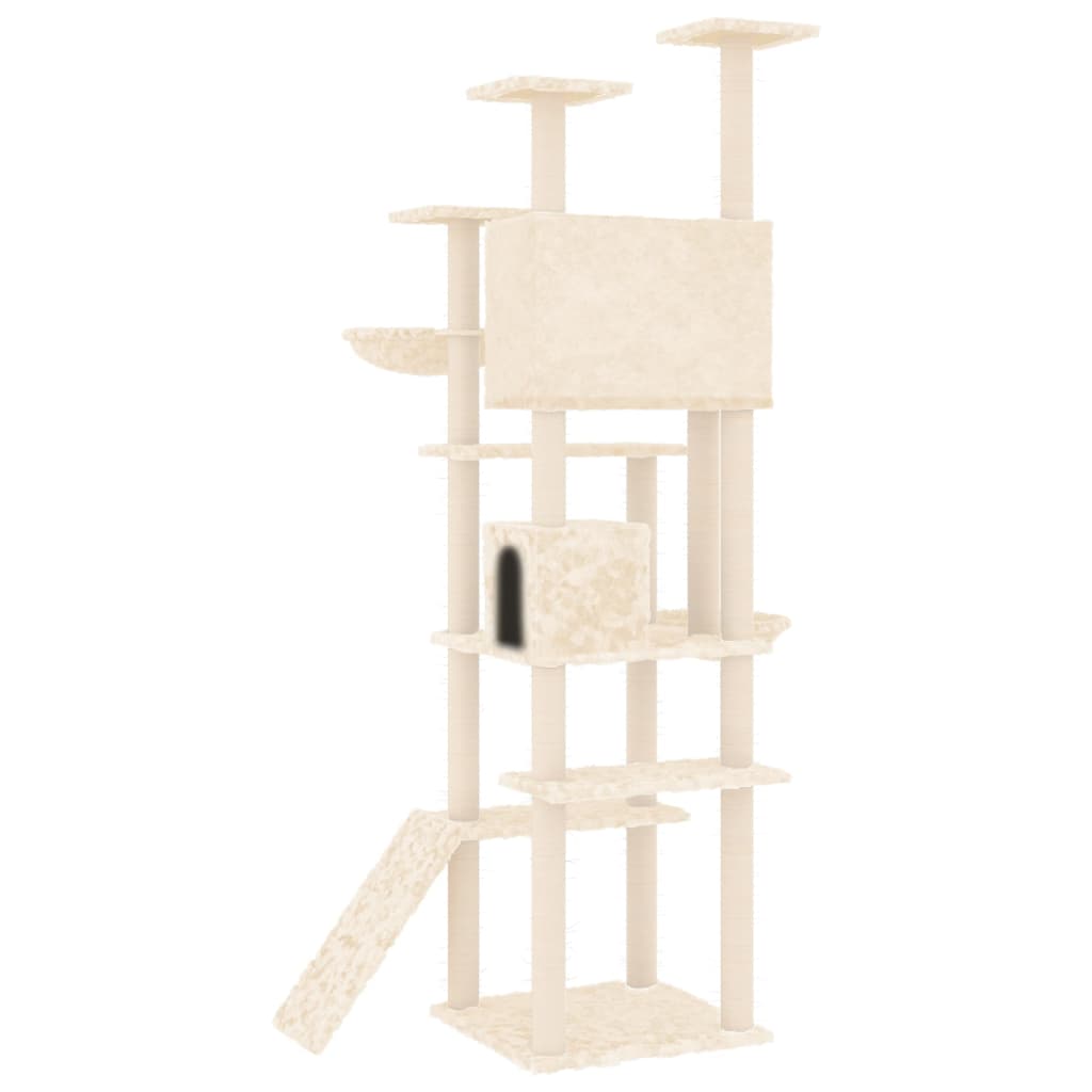 Rascador para gatos con postes de sisal crema 191 cm