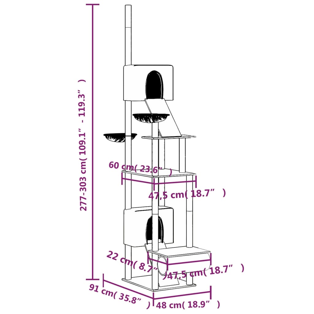 Árbol rascador para gatos suelo a techo gris claro 277-303 cm