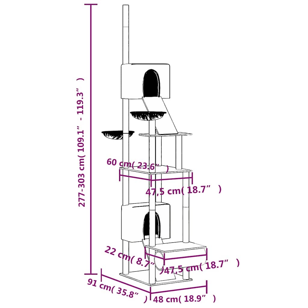 Árbol rascador para gatos suelo a techo gris oscuro 277-303 cm