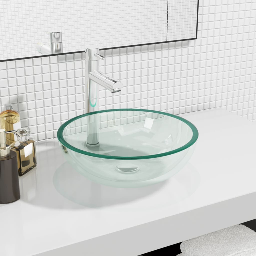 Lavabo de vidrio templado azul 42x14 cm