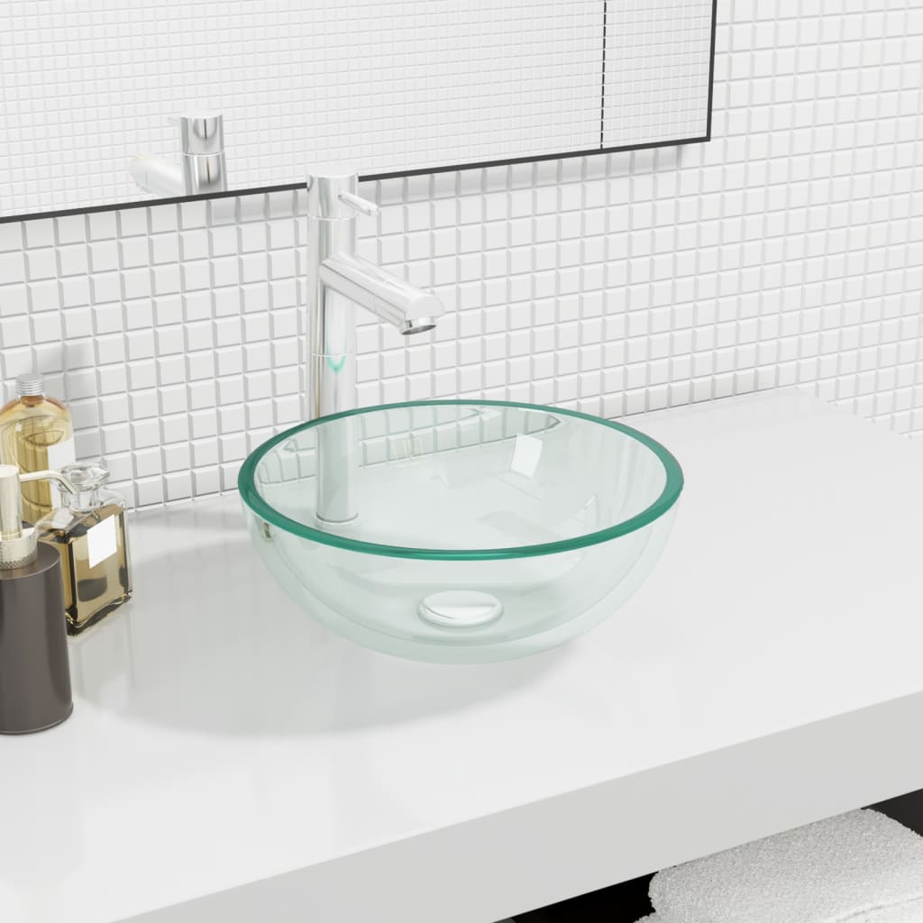 Lavabo de vidrio templado azul 42x14 cm