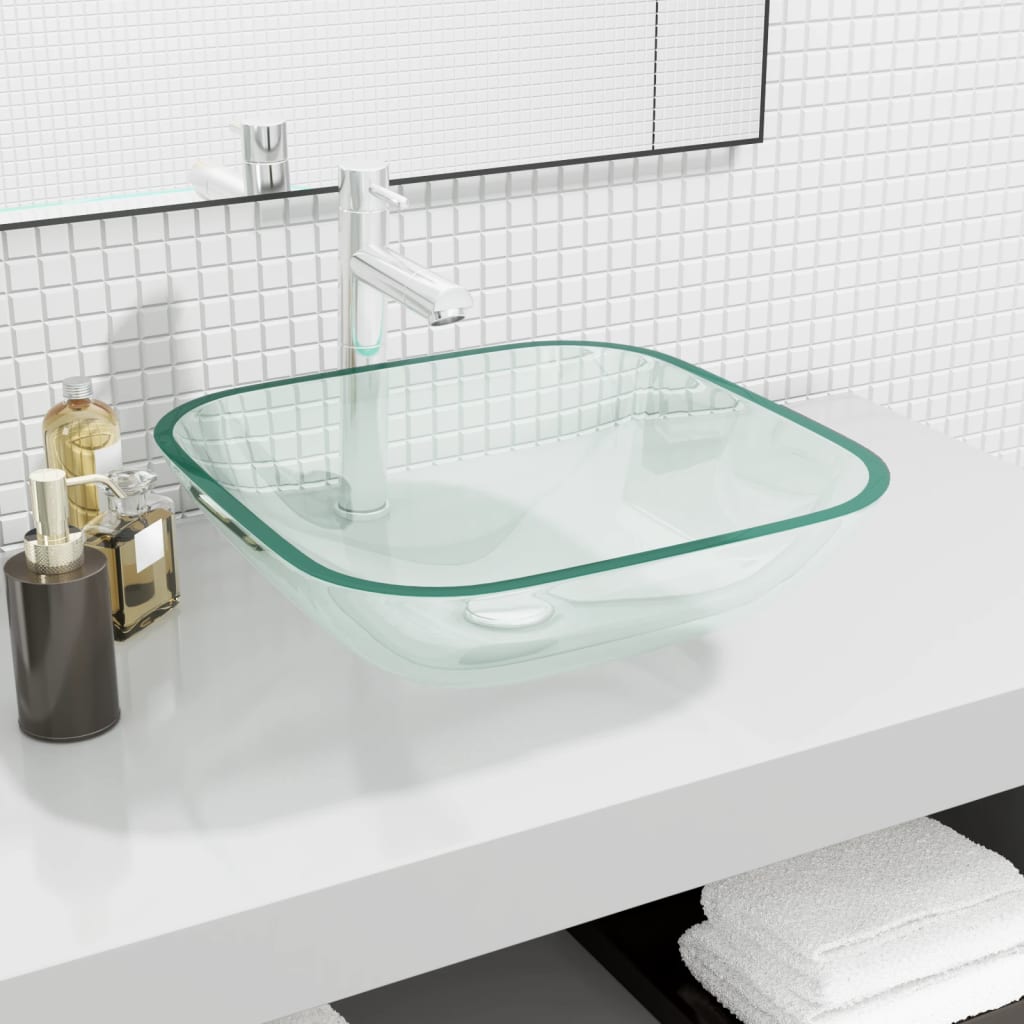 Lavabo de vidrio blanco 42x42x14 cm