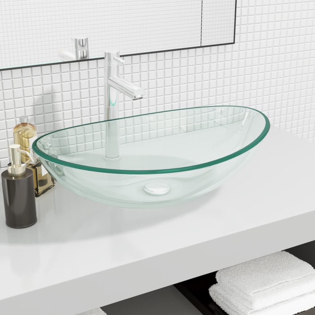 Lavabo de vidrio templado azul 42x14 cm