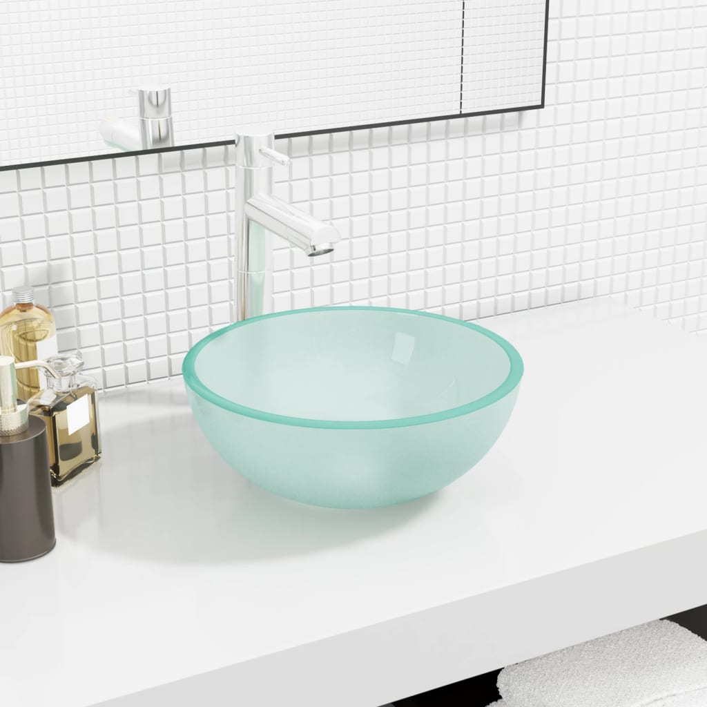 Lavabo de vidrio templado azul 42x14 cm