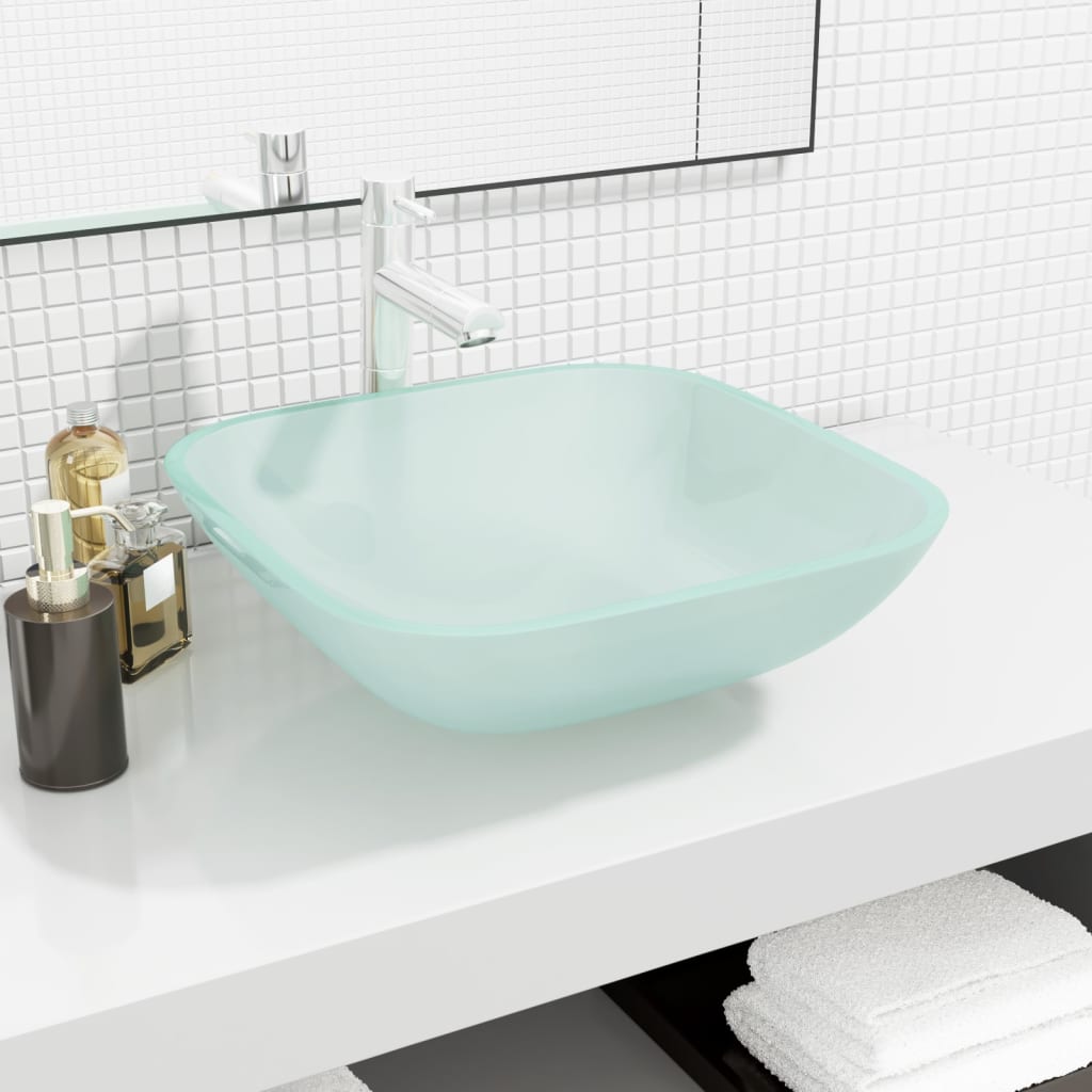 Lavabo de vidrio blanco 42x42x14 cm