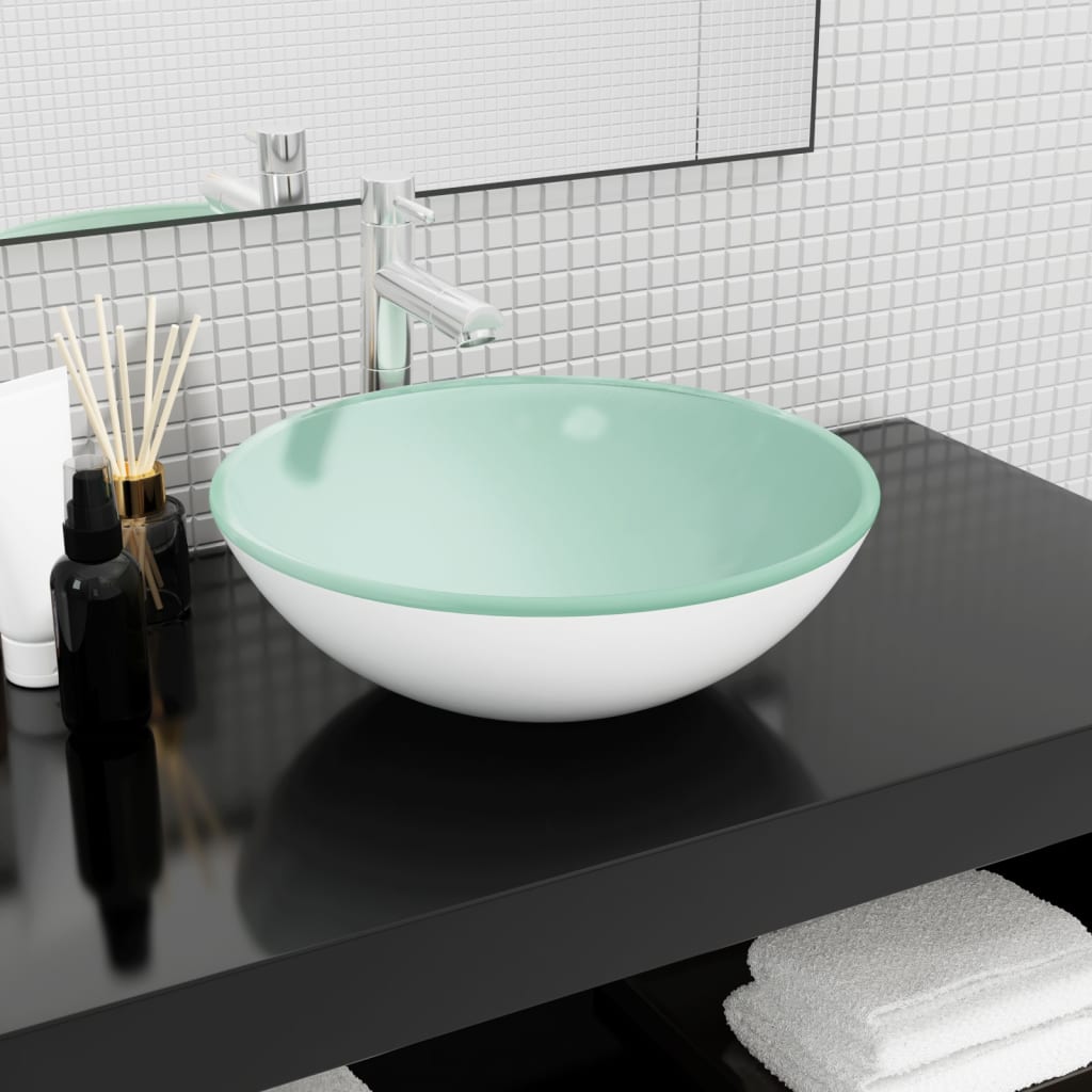 Lavabo de vidrio templado azul 42x14 cm