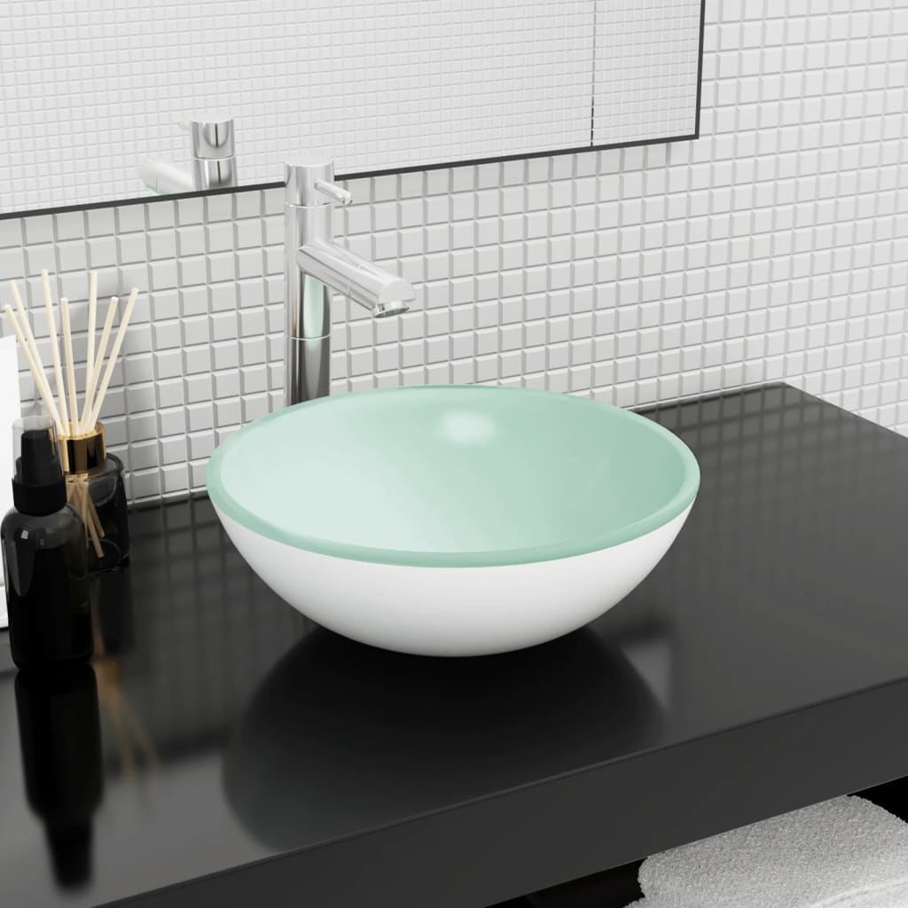 Lavabo de vidrio templado azul 42x14 cm