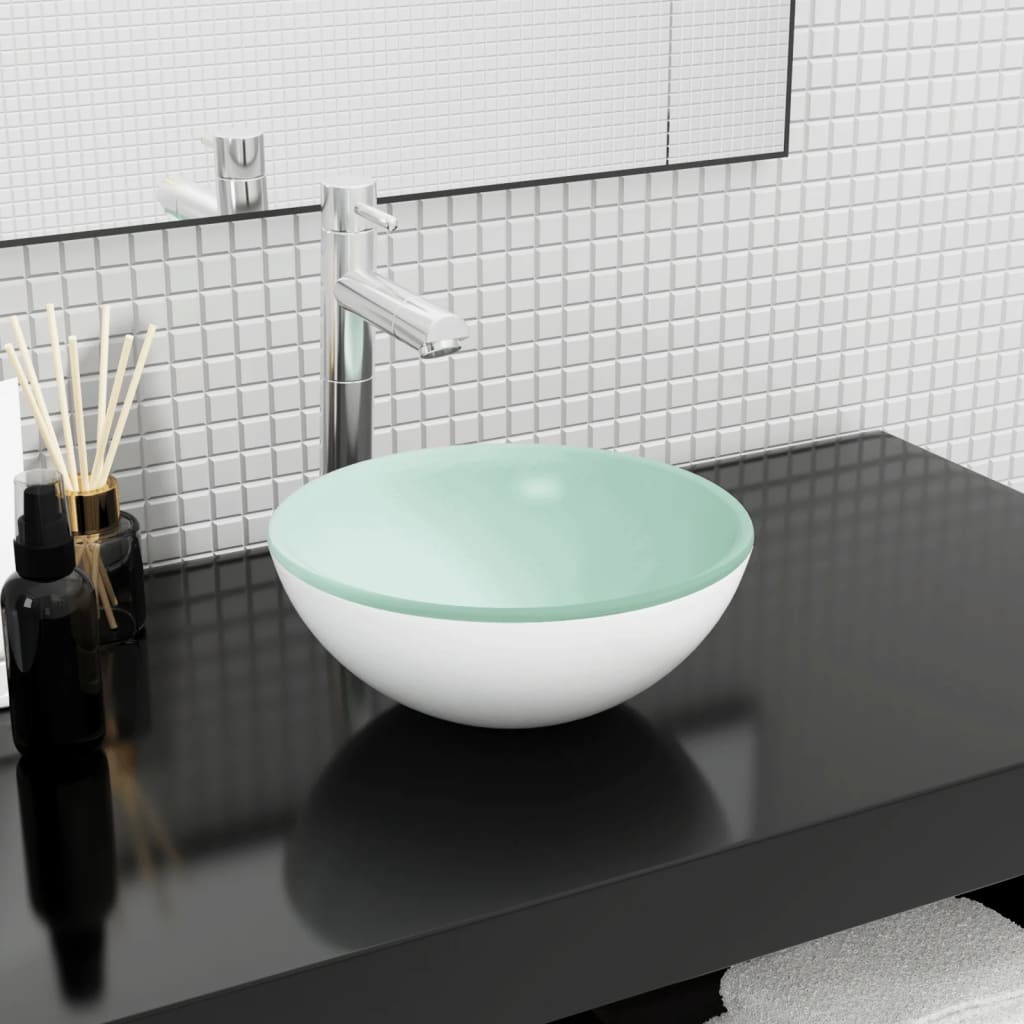 Lavabo de vidrio templado azul 42x14 cm