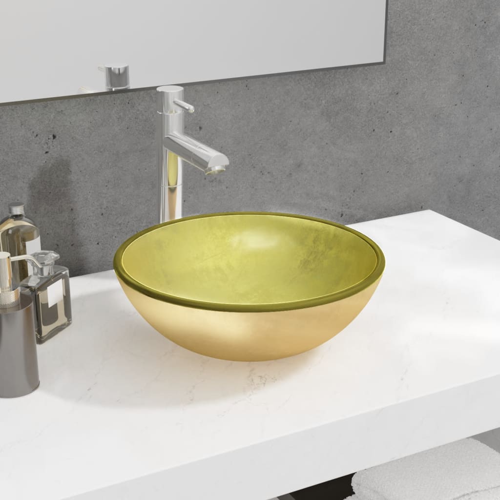 Lavabo de vidrio templado azul 42x14 cm