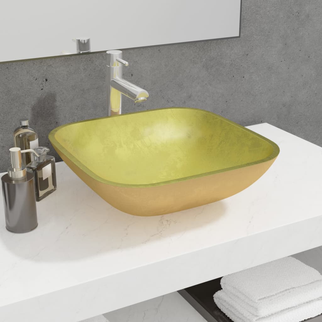 Lavabo de vidrio blanco 42x42x14 cm