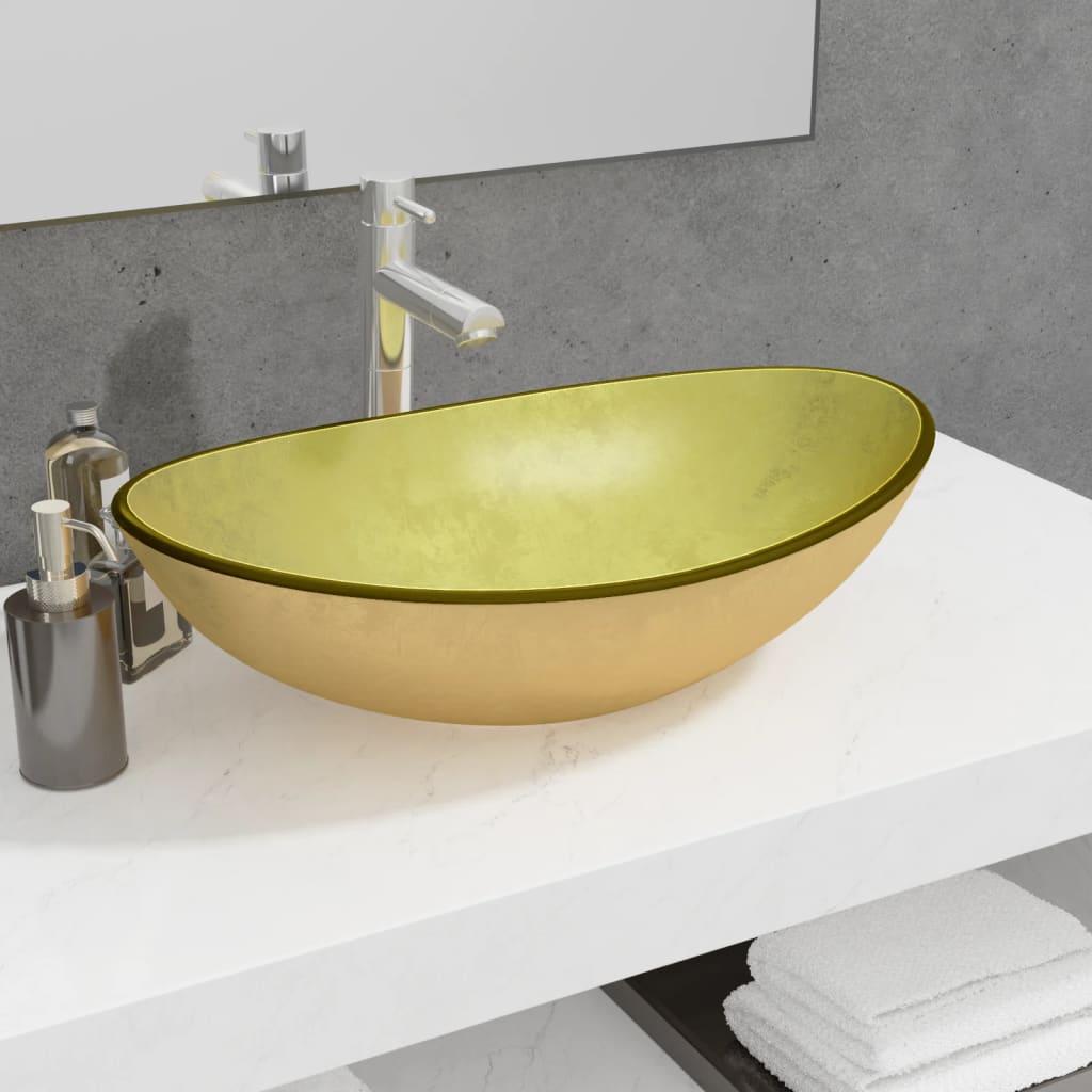 Lavabo de vidrio templado azul 42x14 cm