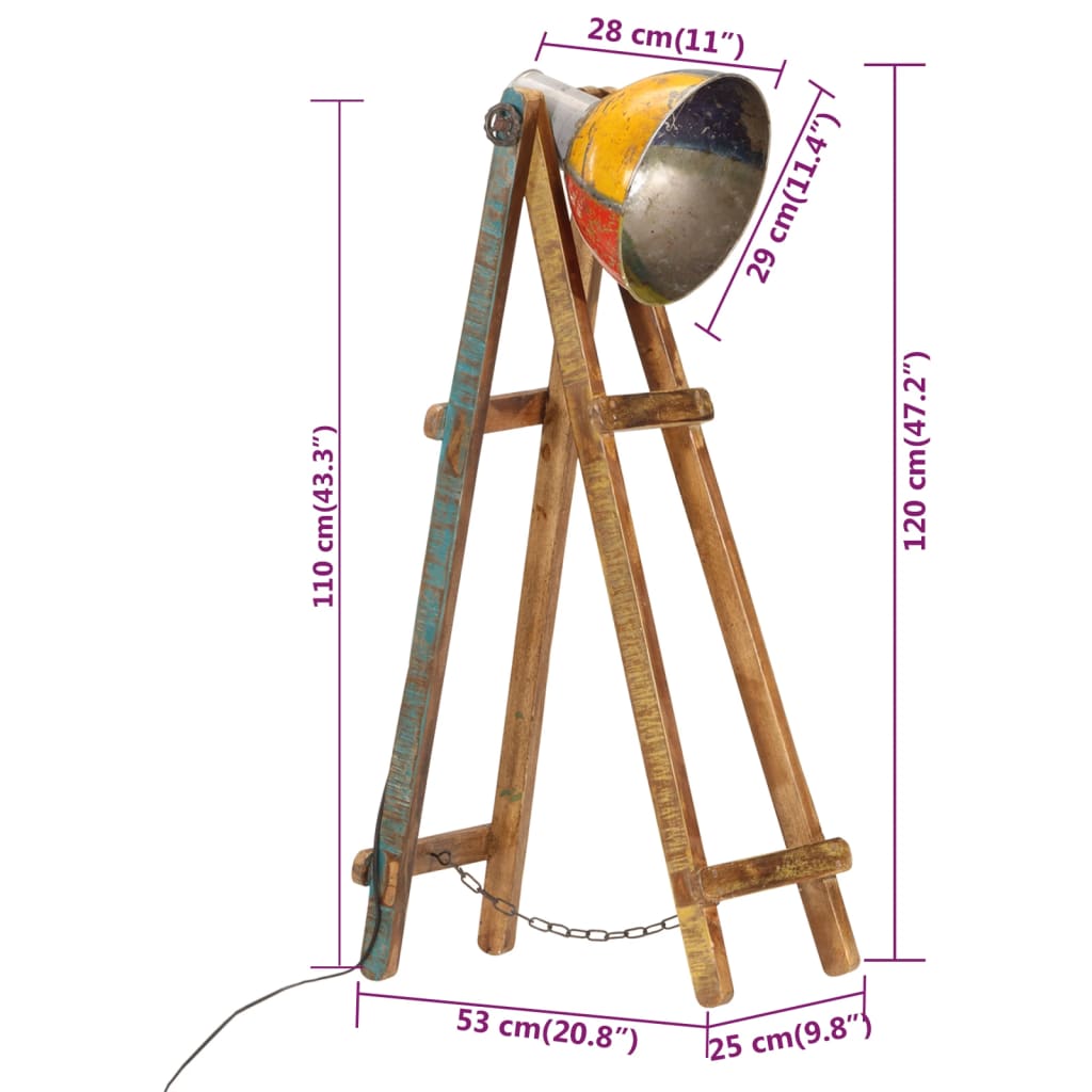 Lámpara de pie multicolor E27 madera maciza mango
