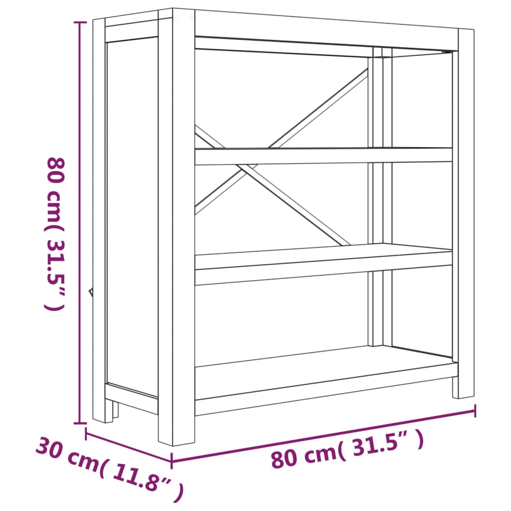 Estantería de 3 nieveles madera maciza de acacia 80x30x80 cm