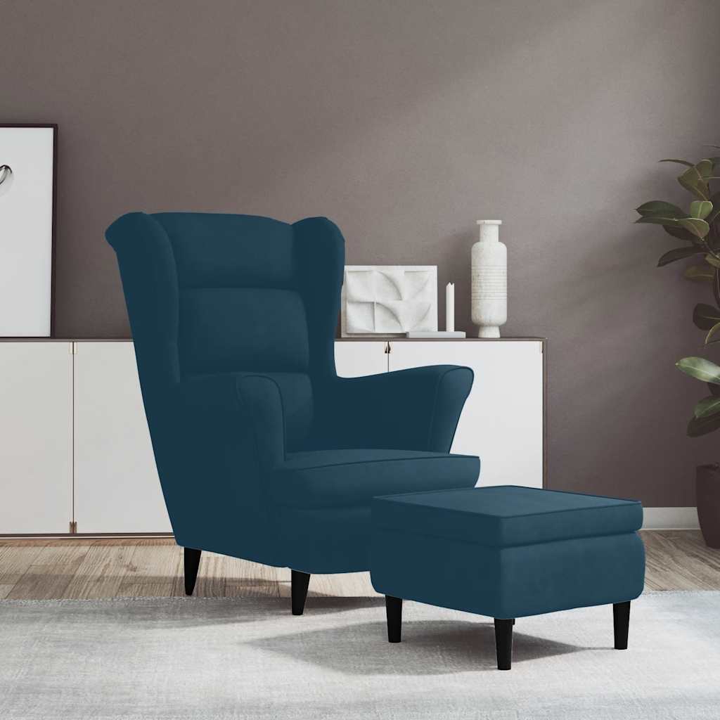 Sillón orejero con taburete terciopelo amarillo mostaza