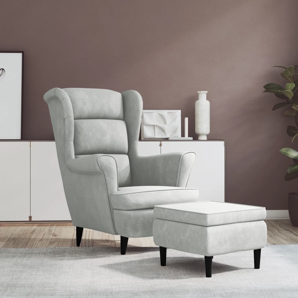Sillón orejero con taburete terciopelo amarillo mostaza