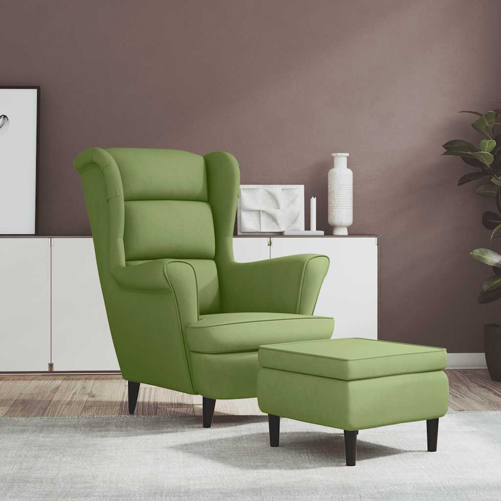 Sillón orejero con taburete terciopelo amarillo mostaza