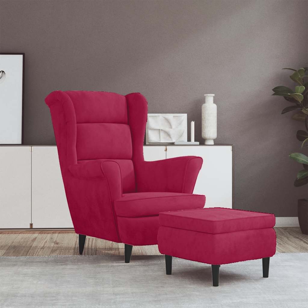 Sillón orejero con taburete terciopelo amarillo mostaza