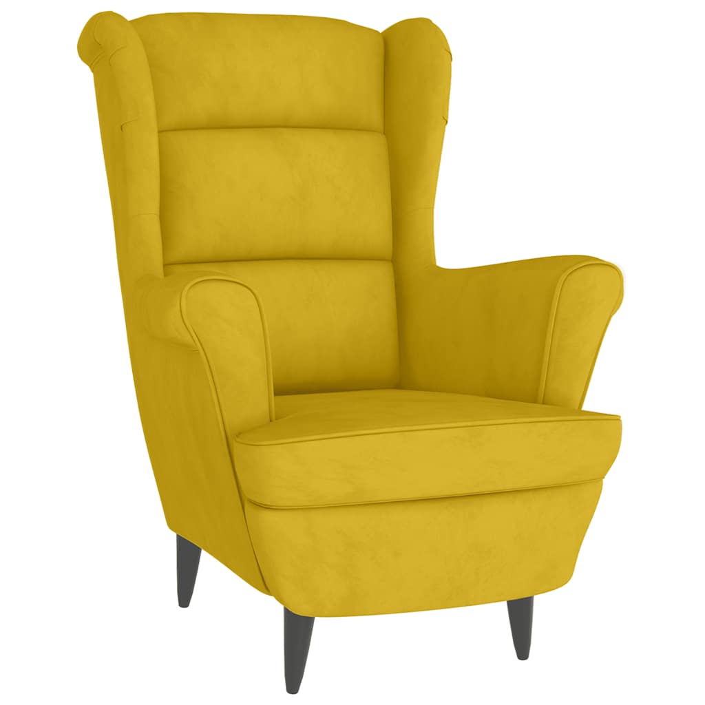 Sillón orejero con taburete terciopelo amarillo mostaza