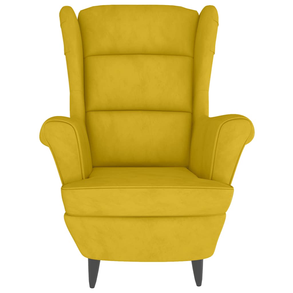 Sillón orejero con taburete terciopelo amarillo mostaza