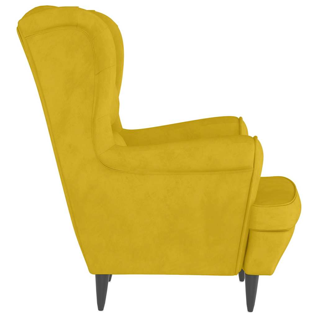 Sillón orejero con taburete terciopelo amarillo mostaza