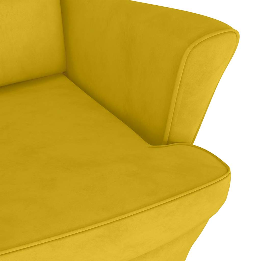 Sillón orejero con taburete terciopelo amarillo mostaza