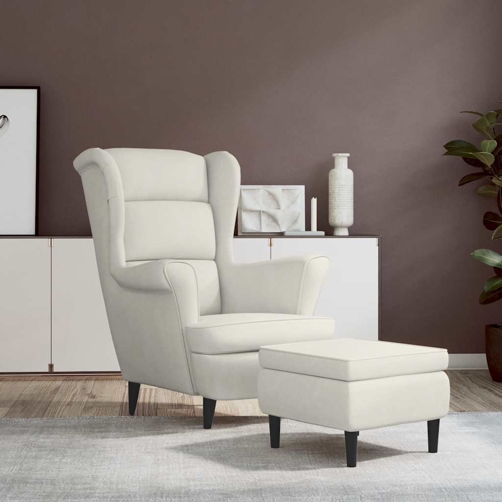 Sillón orejero con taburete terciopelo amarillo mostaza