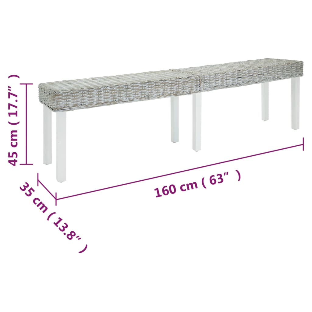 Banco madera caoba blanco y ratán Kubu natural 160x35x45 cm