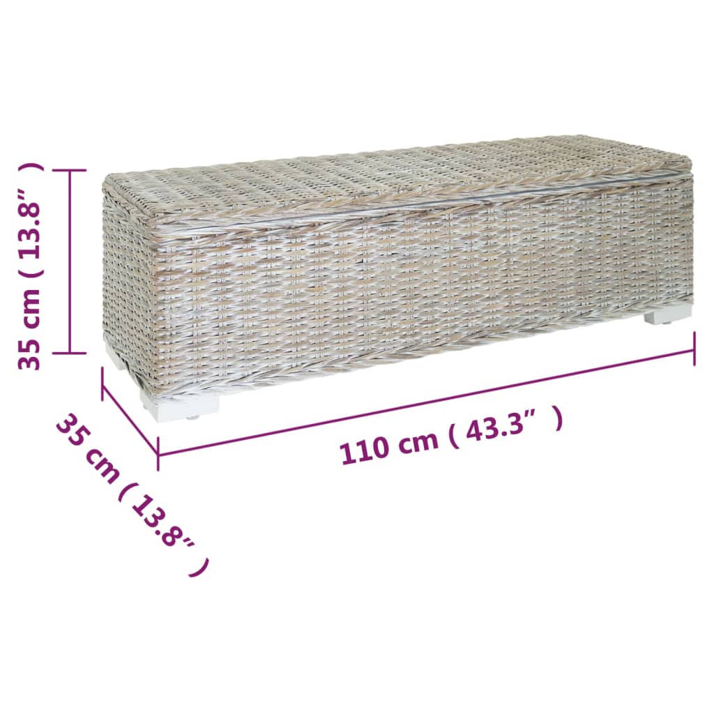 Caja almacenaje madera caoba blanco y ratán Kubu natural 110 cm