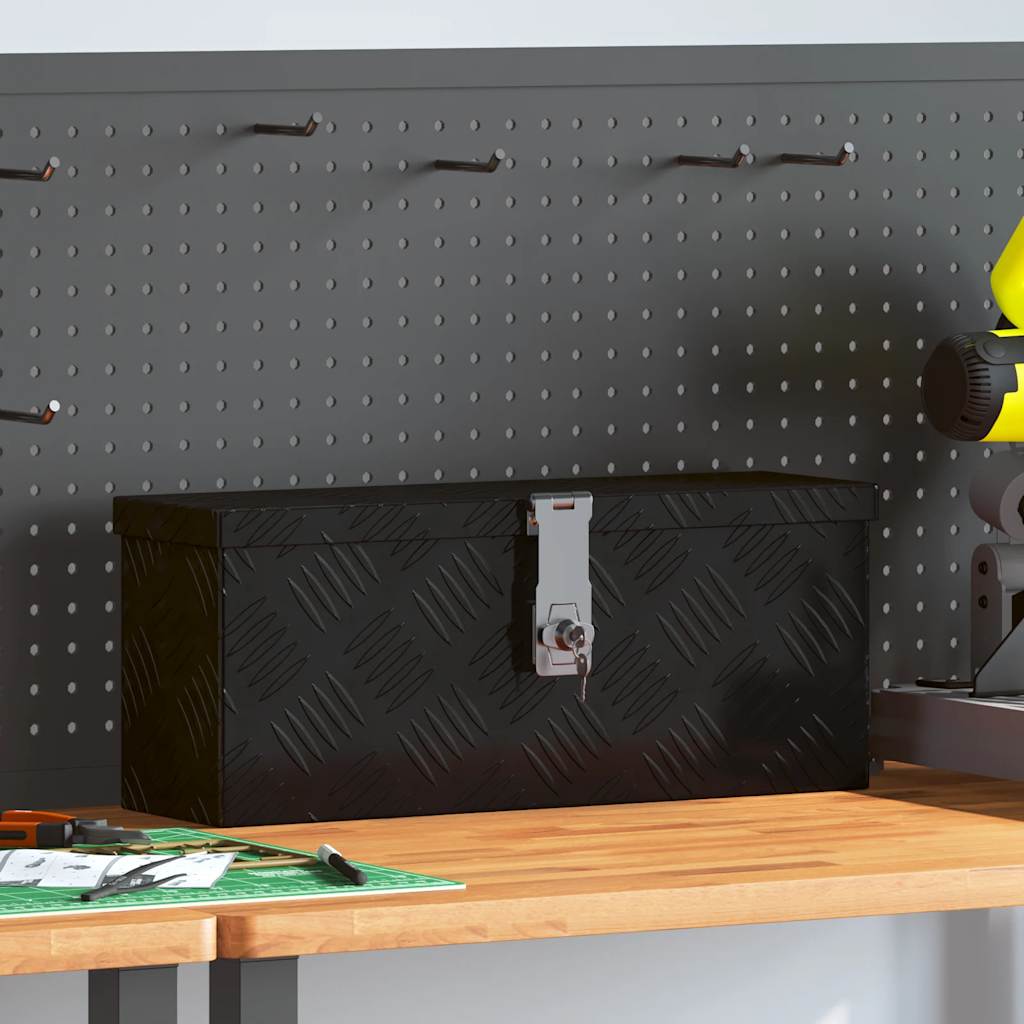 Caja de almacenaje de aluminio negro 100x55x37 cm
