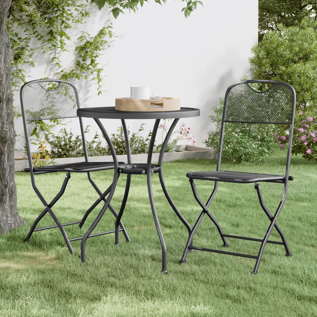 Juego de comedor de jardín 3 piezas con cojines negro