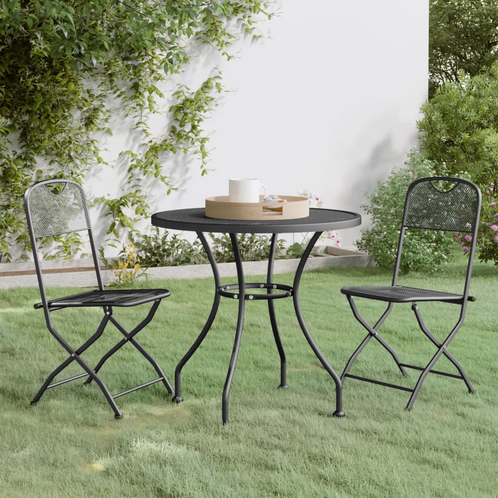 Juego de comedor de jardín 3 piezas con cojines negro