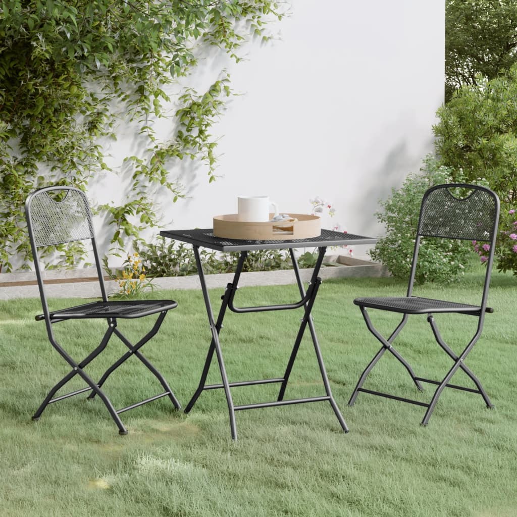Juego de comedor de jardín 3 piezas con cojines negro