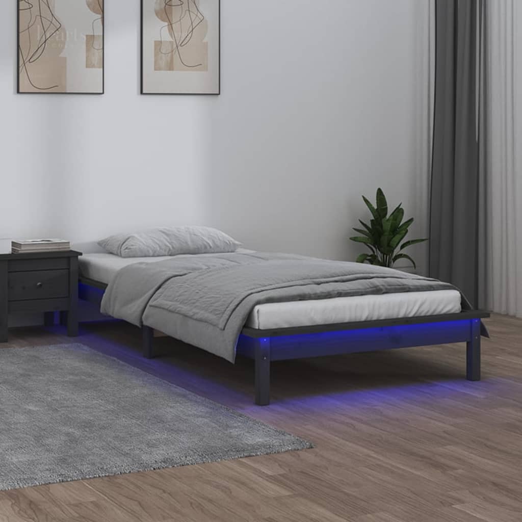 Estructura de cama con LED madera maciza 120x190 cm